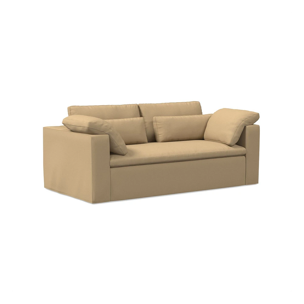 Harmony Modular 82" Sofa Skirted Slipcover Down Yarn Dyed Linen Weave Alabaster Concealed Supports