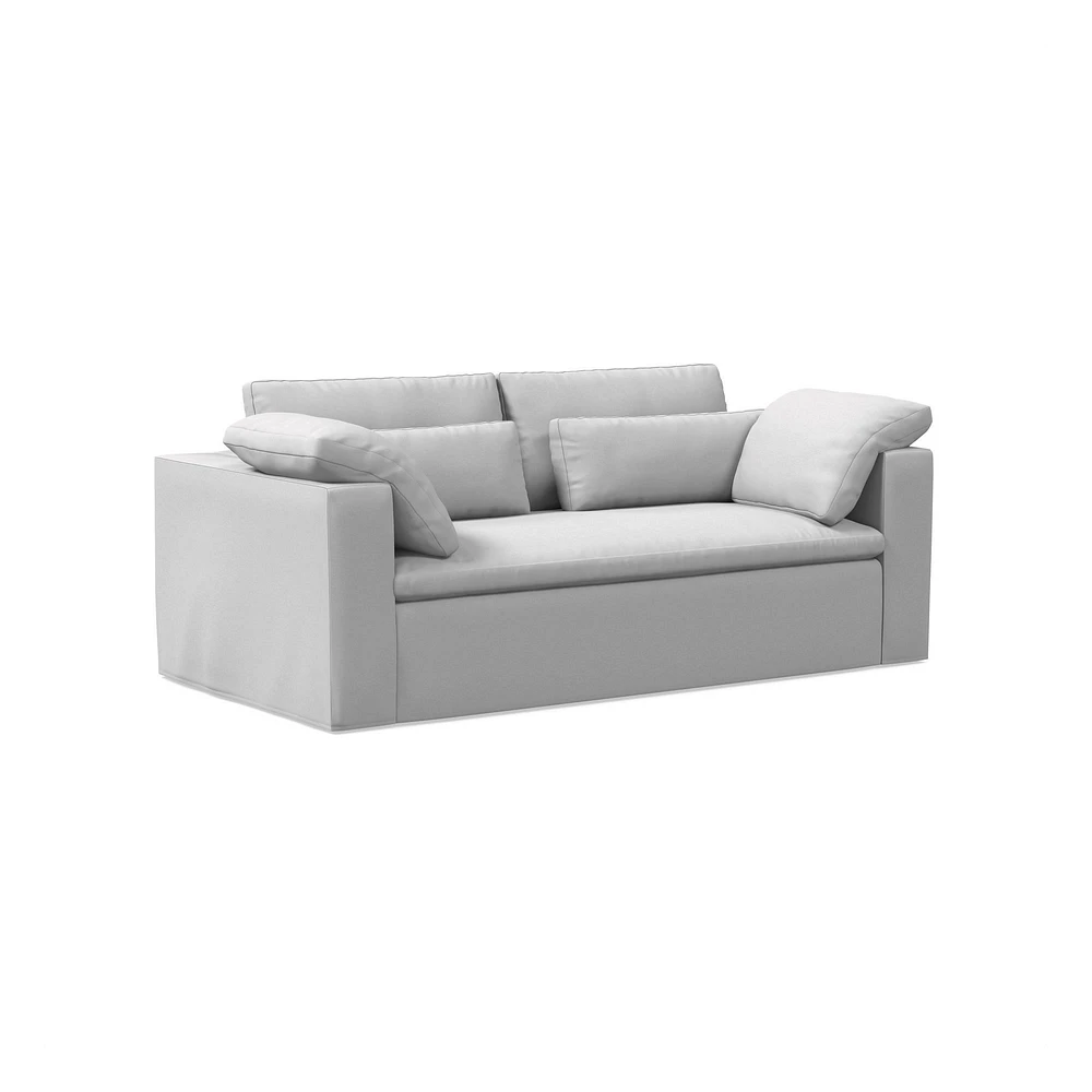 Harmony Modular 82" Sofa Skirted Slipcover Down Yarn Dyed Linen Weave Alabaster Concealed Supports