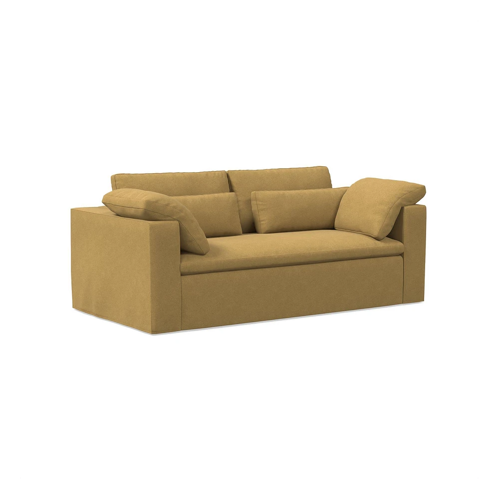 Harmony Modular 82" Sofa Skirted Slipcover Down Yarn Dyed Linen Weave Alabaster Concealed Supports