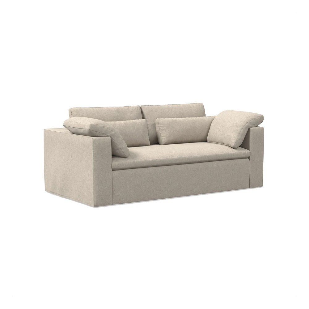 Harmony Modular 82" Sofa Skirted Slipcover Down Yarn Dyed Linen Weave Alabaster Concealed Supports