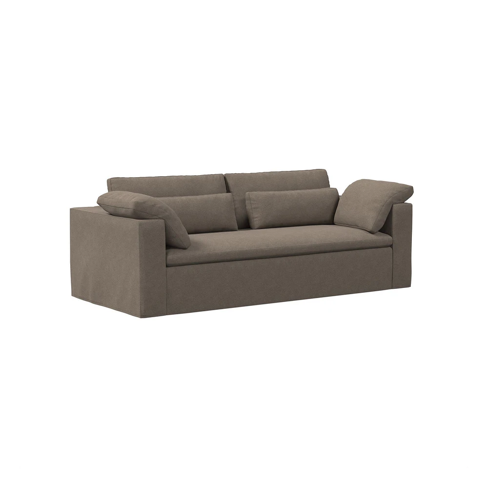 Harmony Modular 82" Sofa Skirted Slipcover Down Yarn Dyed Linen Weave Alabaster Concealed Supports
