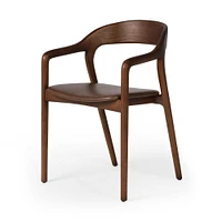 Scooped Ash Wood Leather Dining Armchair | West Elm