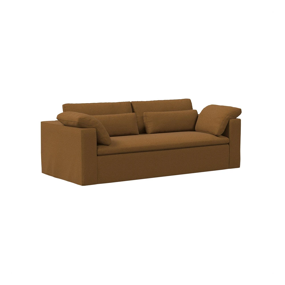 Harmony Modular 82" Sofa Skirted Slipcover Down Yarn Dyed Linen Weave Alabaster Concealed Supports