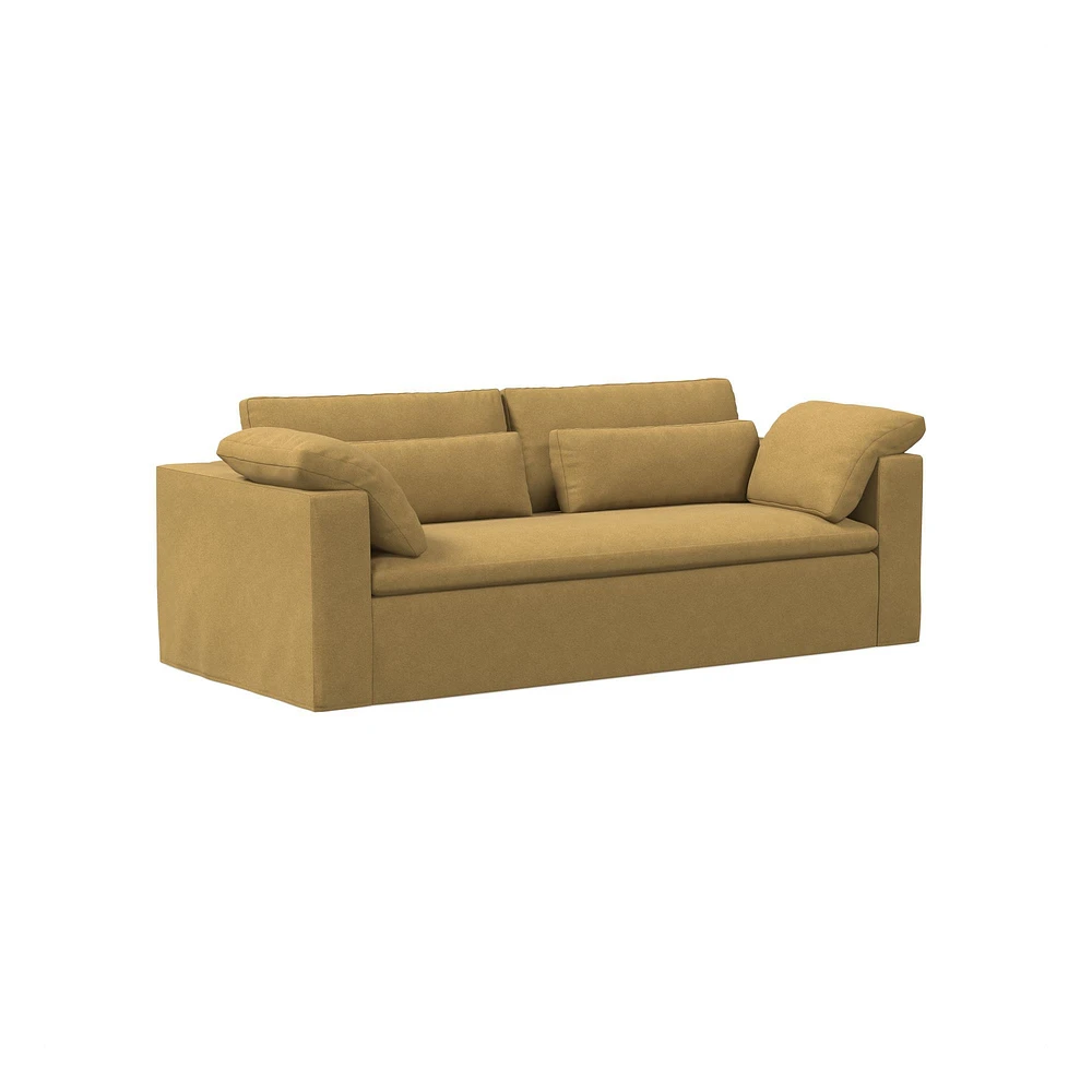 Harmony Modular 82" Sofa Skirted Slipcover Down Yarn Dyed Linen Weave Alabaster Concealed Supports