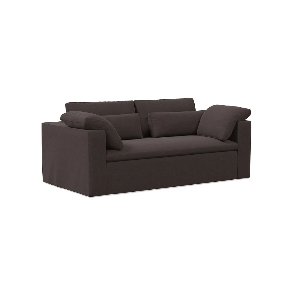 Harmony Modular 82" Sofa Skirted Slipcover Down Yarn Dyed Linen Weave Alabaster Concealed Supports