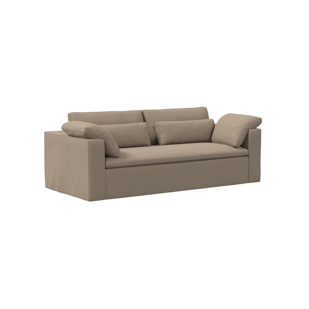Harmony Modular 82" Sofa Skirted Slipcover Down Yarn Dyed Linen Weave Alabaster Concealed Supports