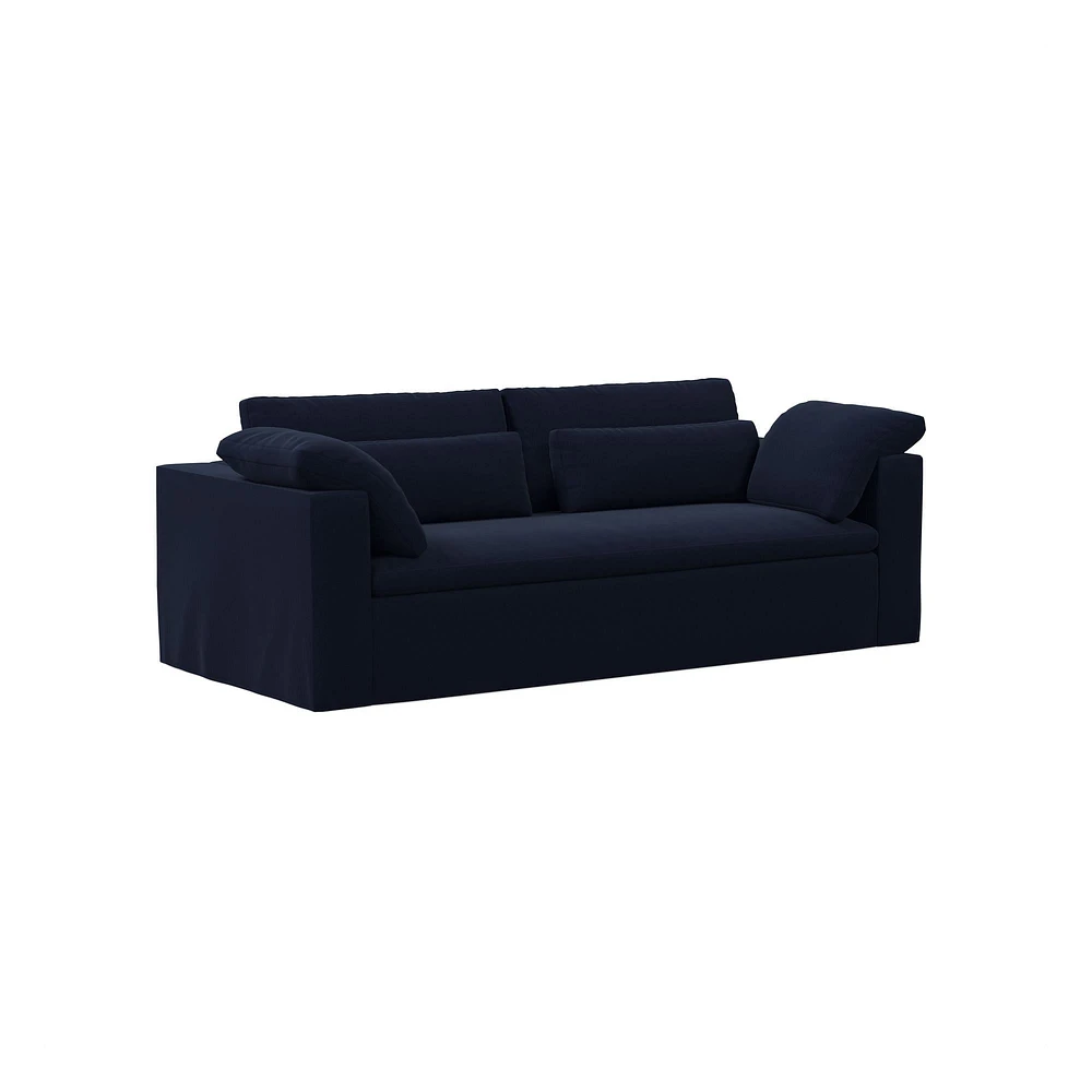 Harmony Modular 82" Sofa Skirted Slipcover Down Yarn Dyed Linen Weave Alabaster Concealed Supports