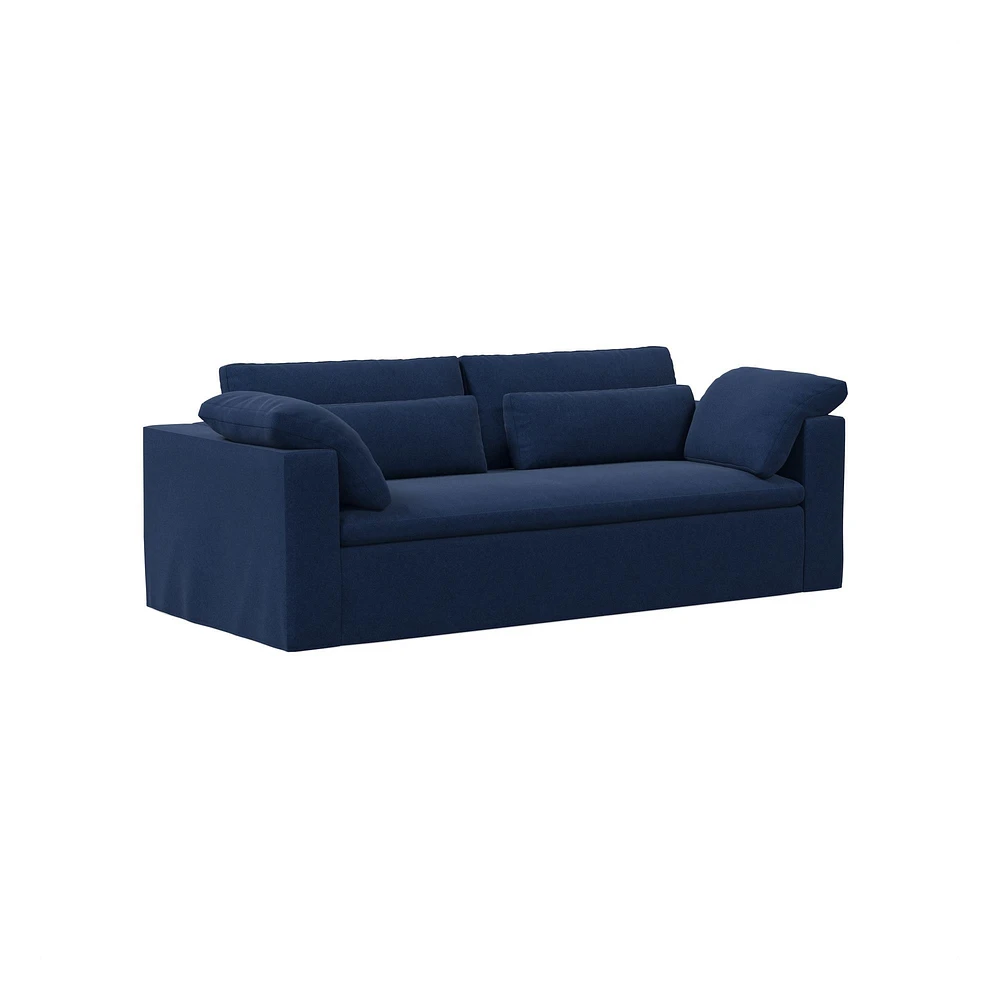 Harmony Modular 82" Sofa Skirted Slipcover Down Yarn Dyed Linen Weave Alabaster Concealed Supports
