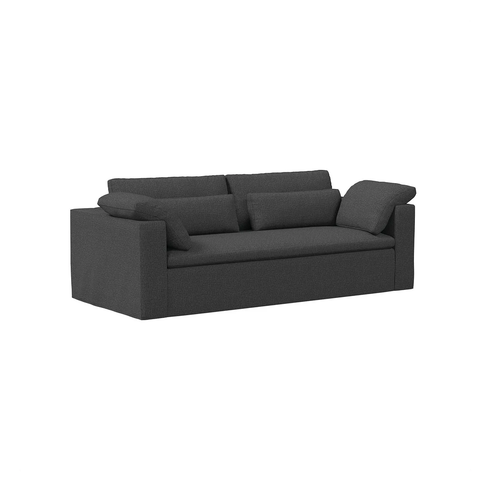 Harmony Modular 82" Sofa Skirted Slipcover Down Yarn Dyed Linen Weave Alabaster Concealed Supports