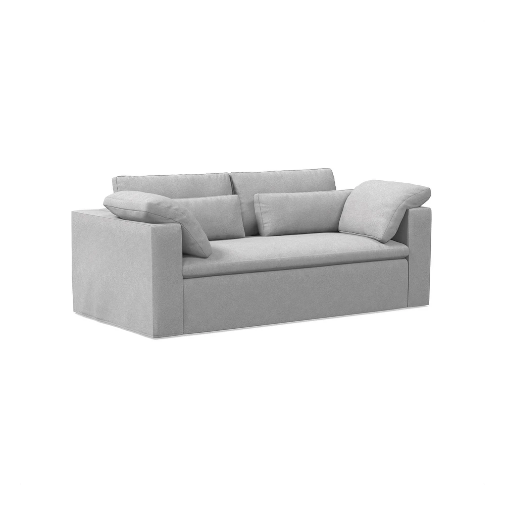 Harmony Modular 82" Sofa Skirted Slipcover Down Yarn Dyed Linen Weave Alabaster Concealed Supports