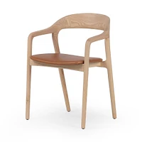 Scooped Ash Wood Leather Dining Armchair | West Elm