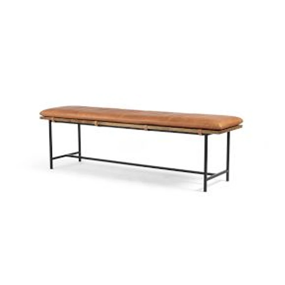 Gabine Accent Bench, Brandy Leather, Midnight Iron