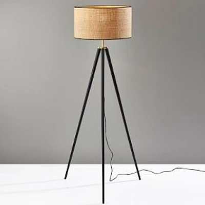 Jackson Floor Lamp, Black Wood w. Antique Brass Accents