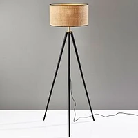 Jackson Floor Lamp, Black Wood w. Antique Brass Accents