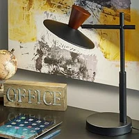 Elmore LED Desk Lamp w. Smart Switch, Black w. Walnut Wood