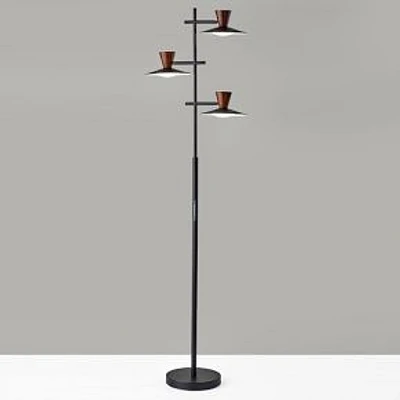 Elmore LED Tree Lamp w. Smart Switch, Black w. Walnut Wood