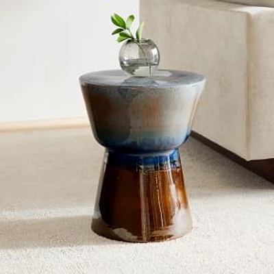 Faroe Ceramic 13" Side Table, Blue/Brown