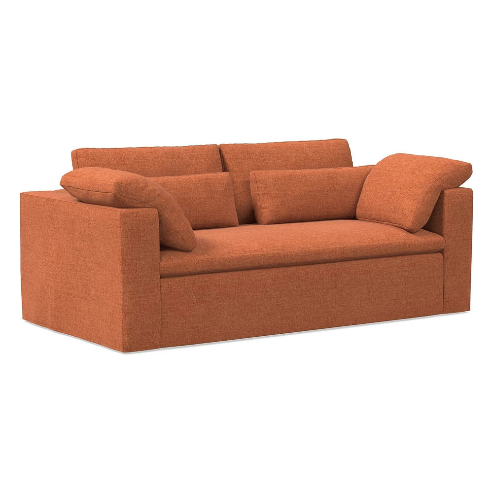 Harmony Modular 82" Sofa Skirted Slipcover Down Yarn Dyed Linen Weave Alabaster Concealed Supports