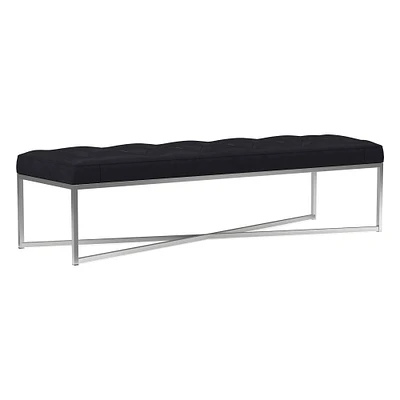 Maeve Rectangle Ottoman, Poly, Ludlow Leather, Gray Smoke, Stainless Steel