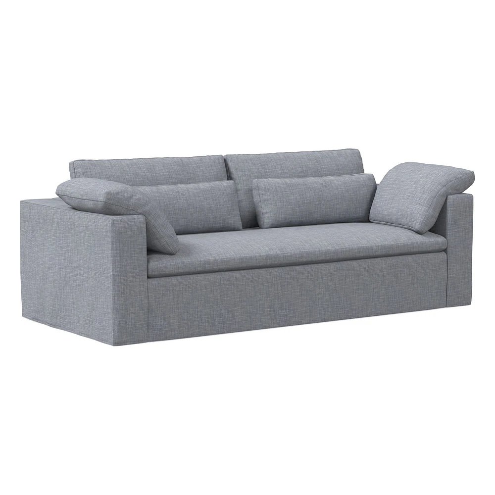 Harmony Modular 82" Sofa Skirted Slipcover Down Yarn Dyed Linen Weave Alabaster Concealed Supports