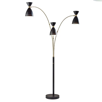 Oscar 3-Arm Arc Lamp, Black w. Antique Brass