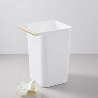 Yamazaki Wood Handle Trash Can, White