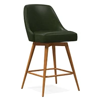 Mid-Century Swivel Stool, Saddle Leather, Acorn