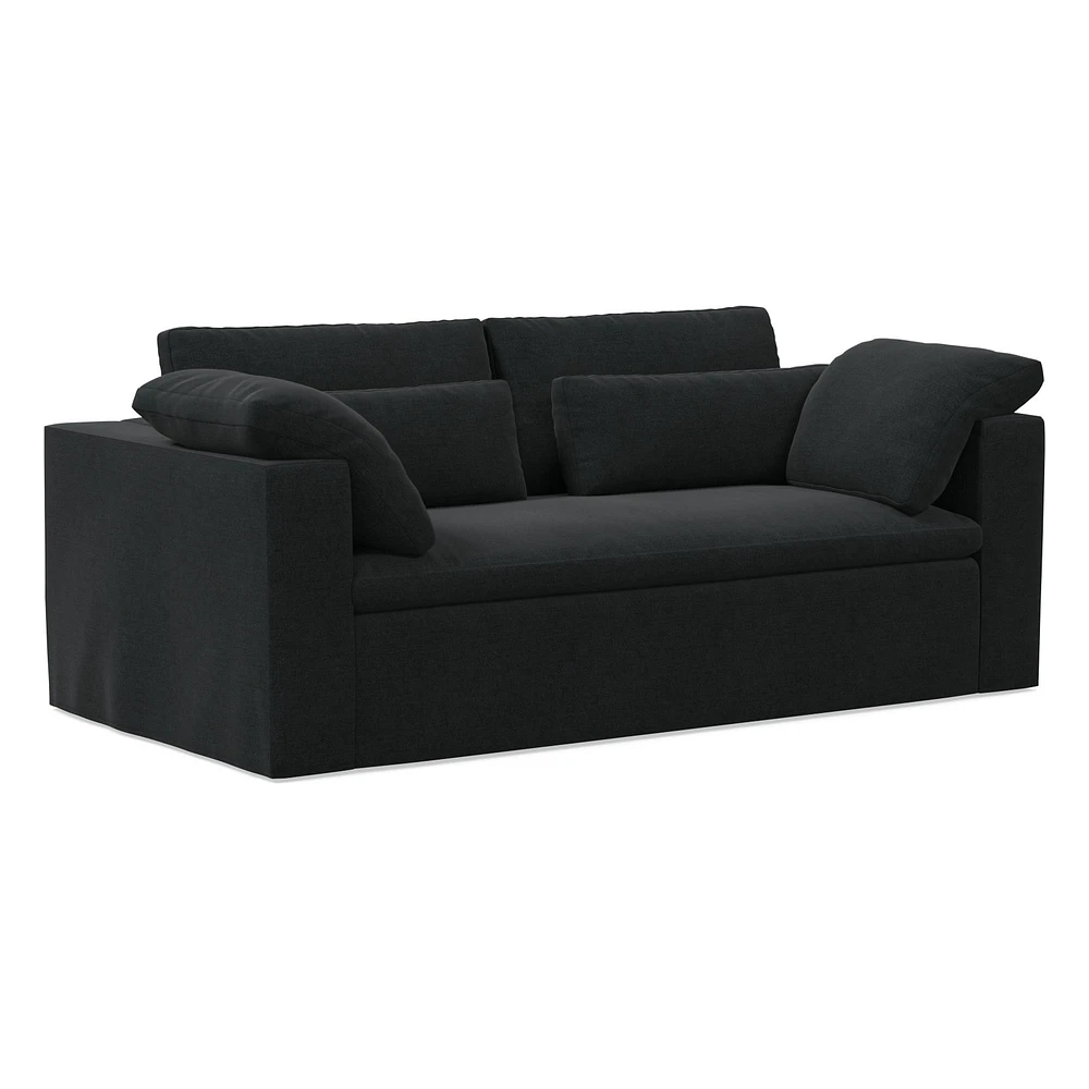 Harmony Modular 82" Sofa Skirted Slipcover Down Yarn Dyed Linen Weave Alabaster Concealed Supports