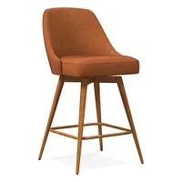 Mid-Century Swivel Stool, Saddle Leather, Acorn