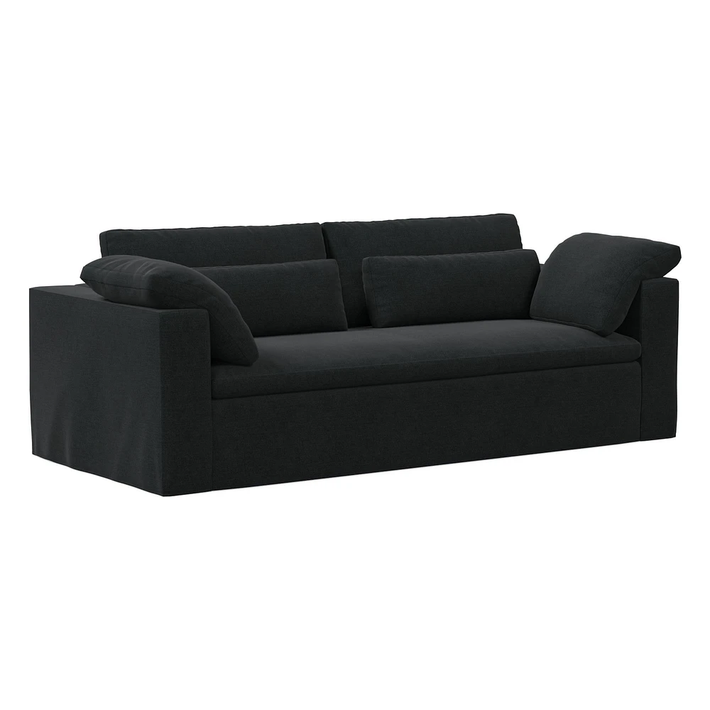 Harmony Modular 82" Sofa Skirted Slipcover Down Yarn Dyed Linen Weave Alabaster Concealed Supports