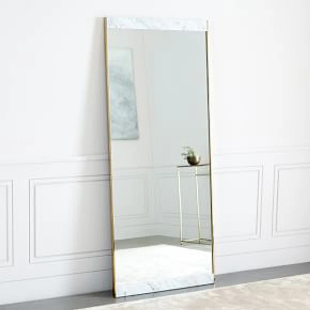 Marble & Brass Floor Mirror, White, 30"Wx72"H