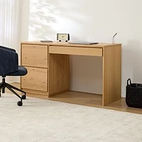 Norre 55 Inch Closed Storage Desk, Assymmetric, Blonde