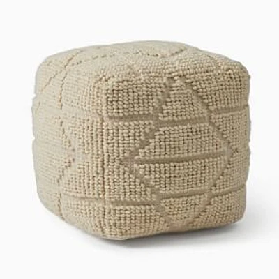 Textured Woven Geo Pouf, Alabaster, 16"x16"x17"