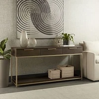 Slim leg 3 Drawer Console Table, Gold, Charcoal Gray