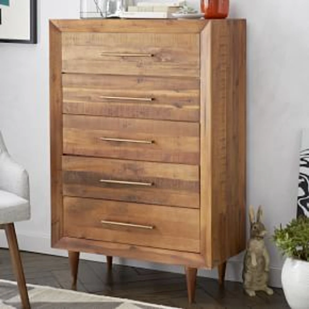 Alexa 34" Tall 5-Drawer Dresser, Light Honey