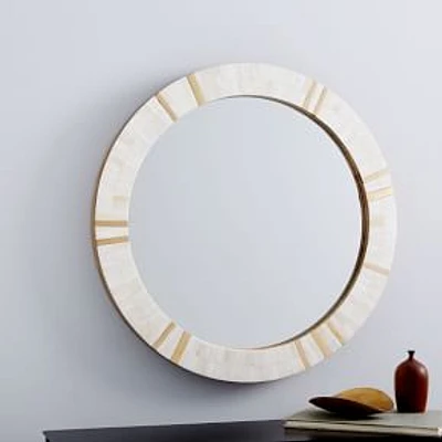 Brass + Bone Rays Round Wall Mirror, 30" Diam