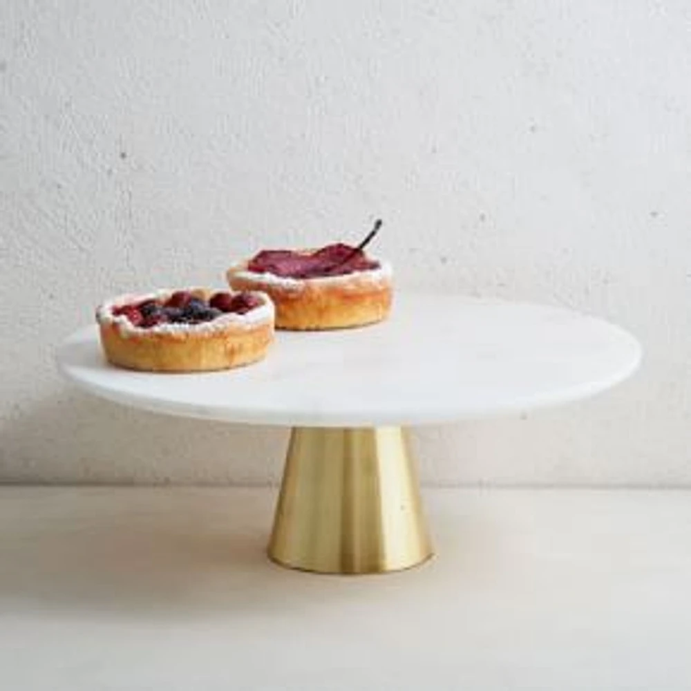 Marble + Brass Cake Stand, White/Gold