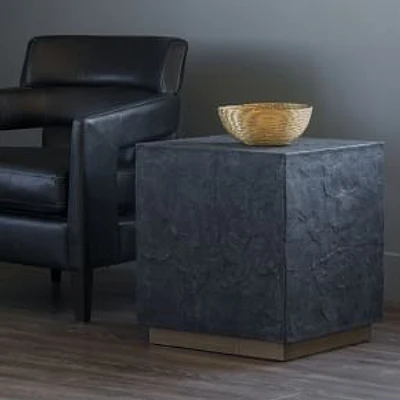 Square Textured Side Table, Black, Concrete