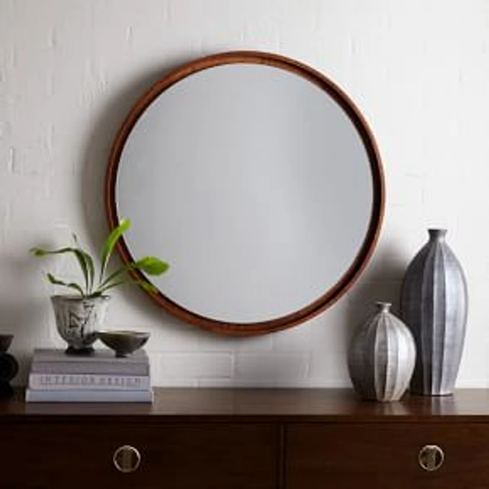 Floating Wood Round Wall Mirror, 30" Diam