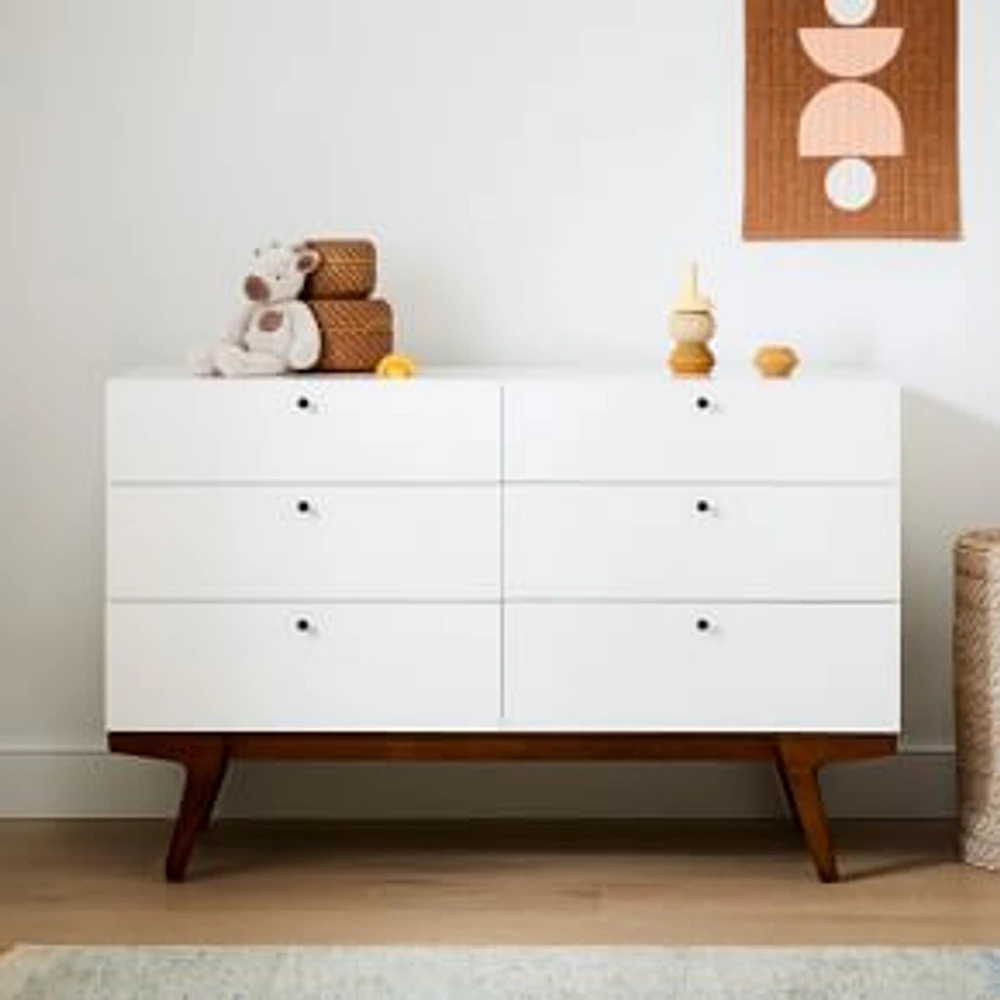 Modern 6-Drawer Dresser, White/Pecan, WE Kids