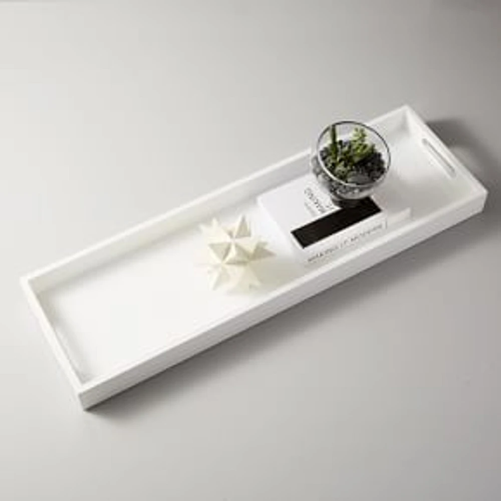 Lacquer Wood Rectangle Tray, 10x32, White