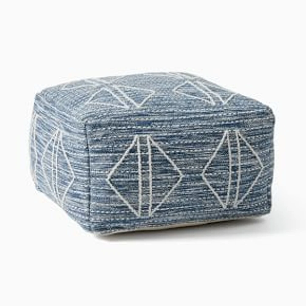 Reflected Diamonds Pouf, Ocean Blue, 22"x22"x13"