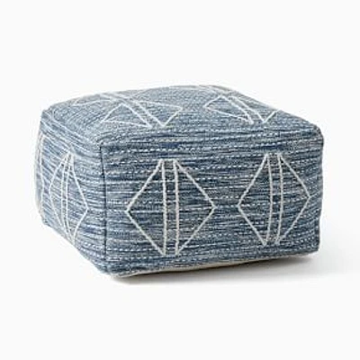 Reflected Diamonds Pouf, Ocean Blue, 22"x22"x13"