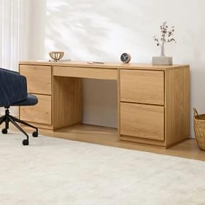 Norre 75 Inch Closed Storage Desk, Symmetric, Blonde