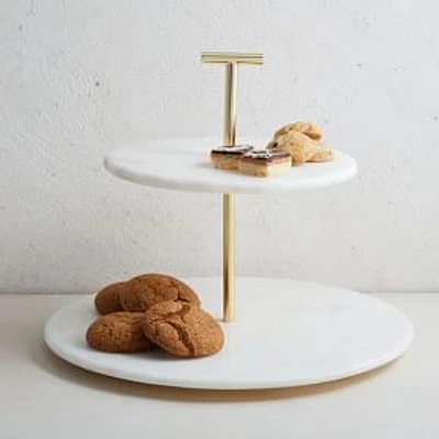 Marble + Brass 2-Tier Cake Stand, White/Gold