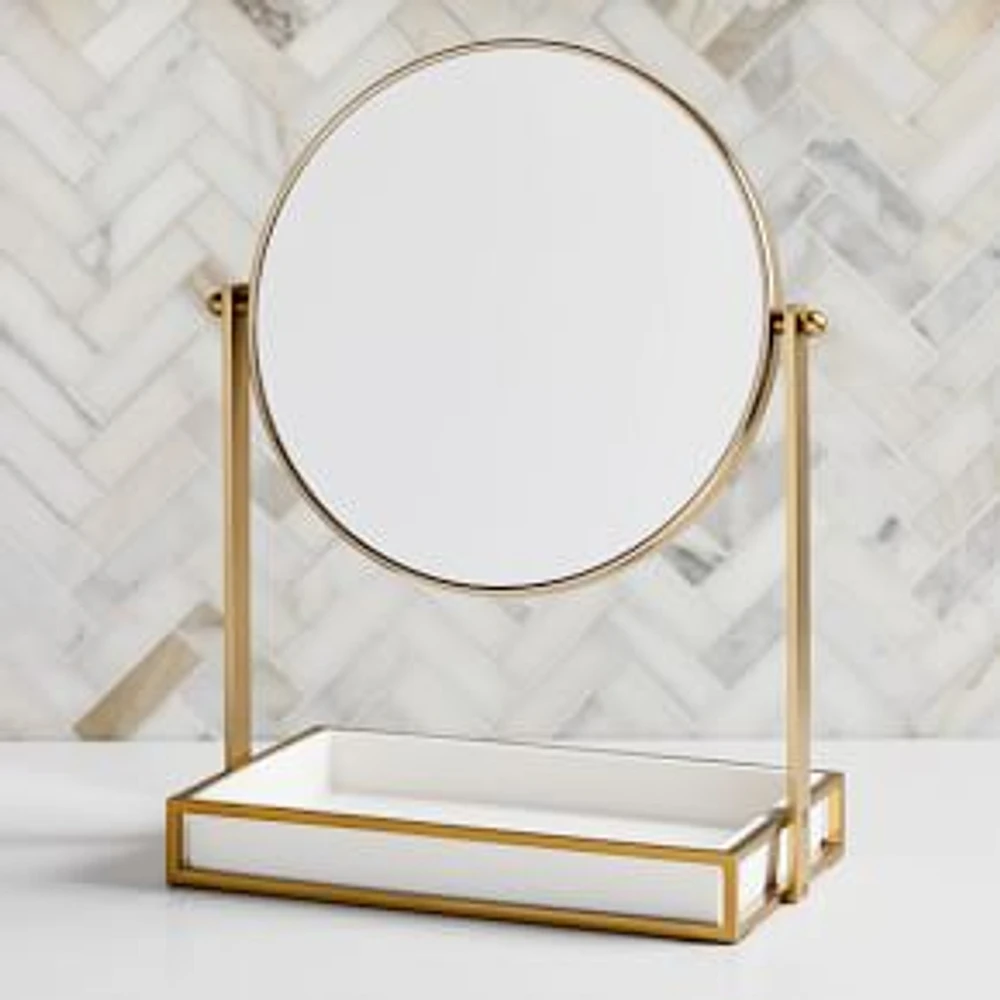 Modern Resin Stone Vanity Mirror, White & Antique Brass