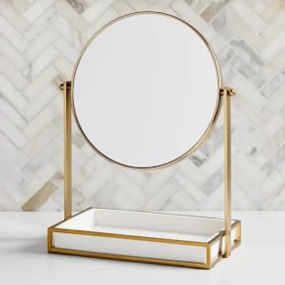 Modern Resin Stone Vanity Mirror, White & Antique Brass