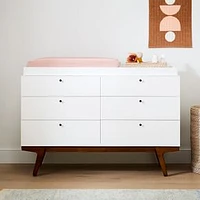 Modern 6-Drawer Changing Table And Topper, White/Pecan, WE Kids