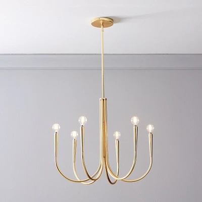 Swoop Arm 6 Light Chandelier Antique Brass  (25")