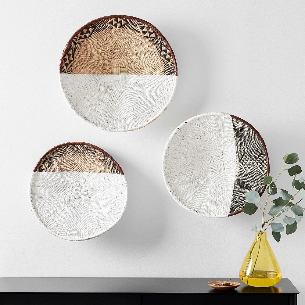 Two-Tone Palm Wall Baskets - Set of 3 | West Elm